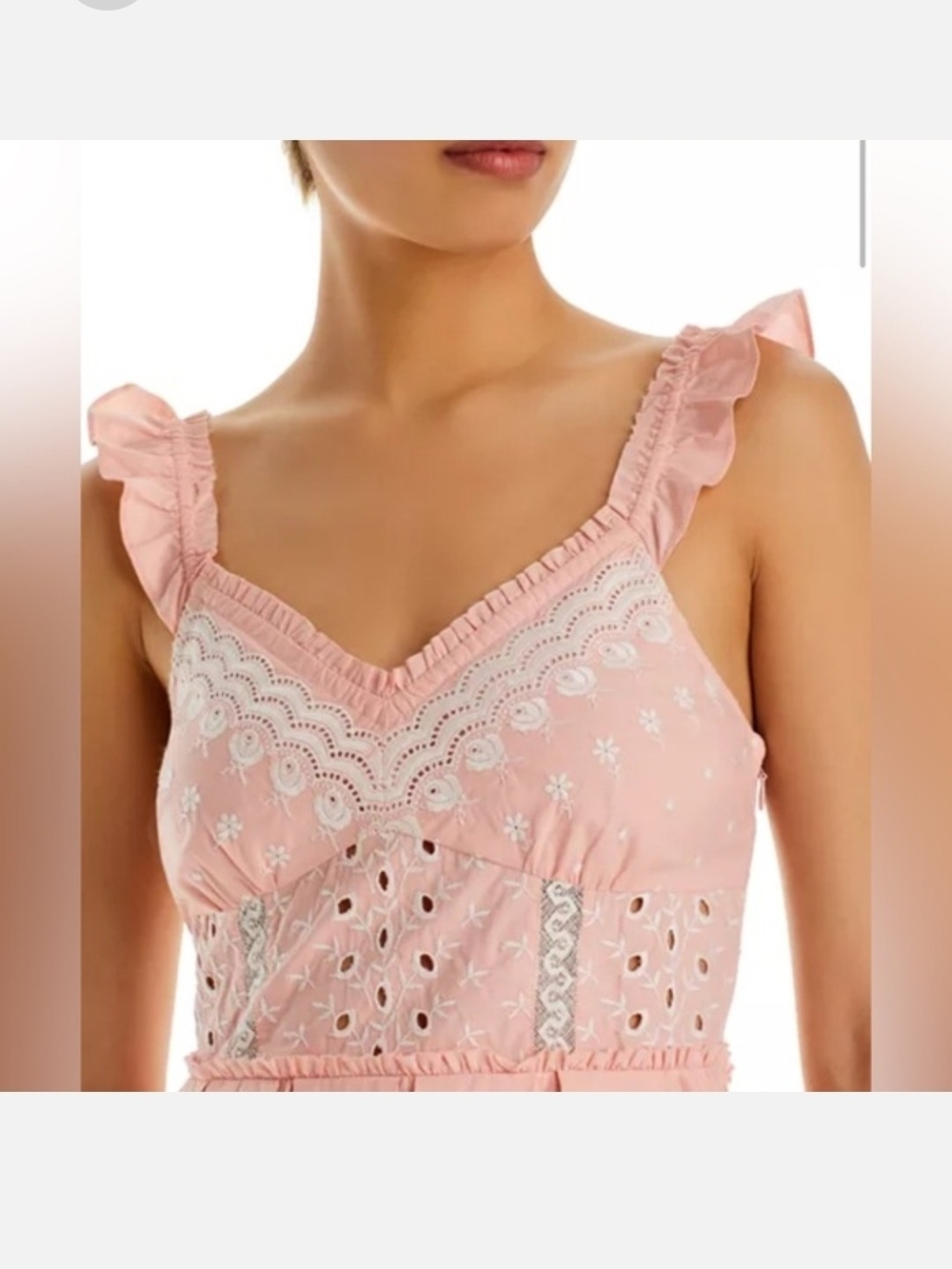 LoveShackFancy Mochi Dress Floral Eyelet Mini Dress in Pink Size 6 - Picture 4 of 6